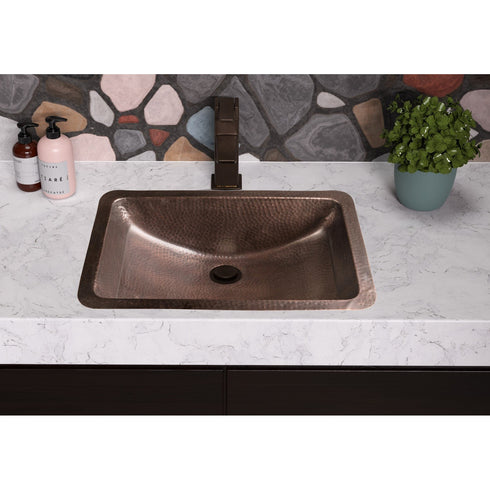 Pure Copper Hand Hammered 21 inch Venetian Dual Mount Drop In Undermount Bathroom Sink